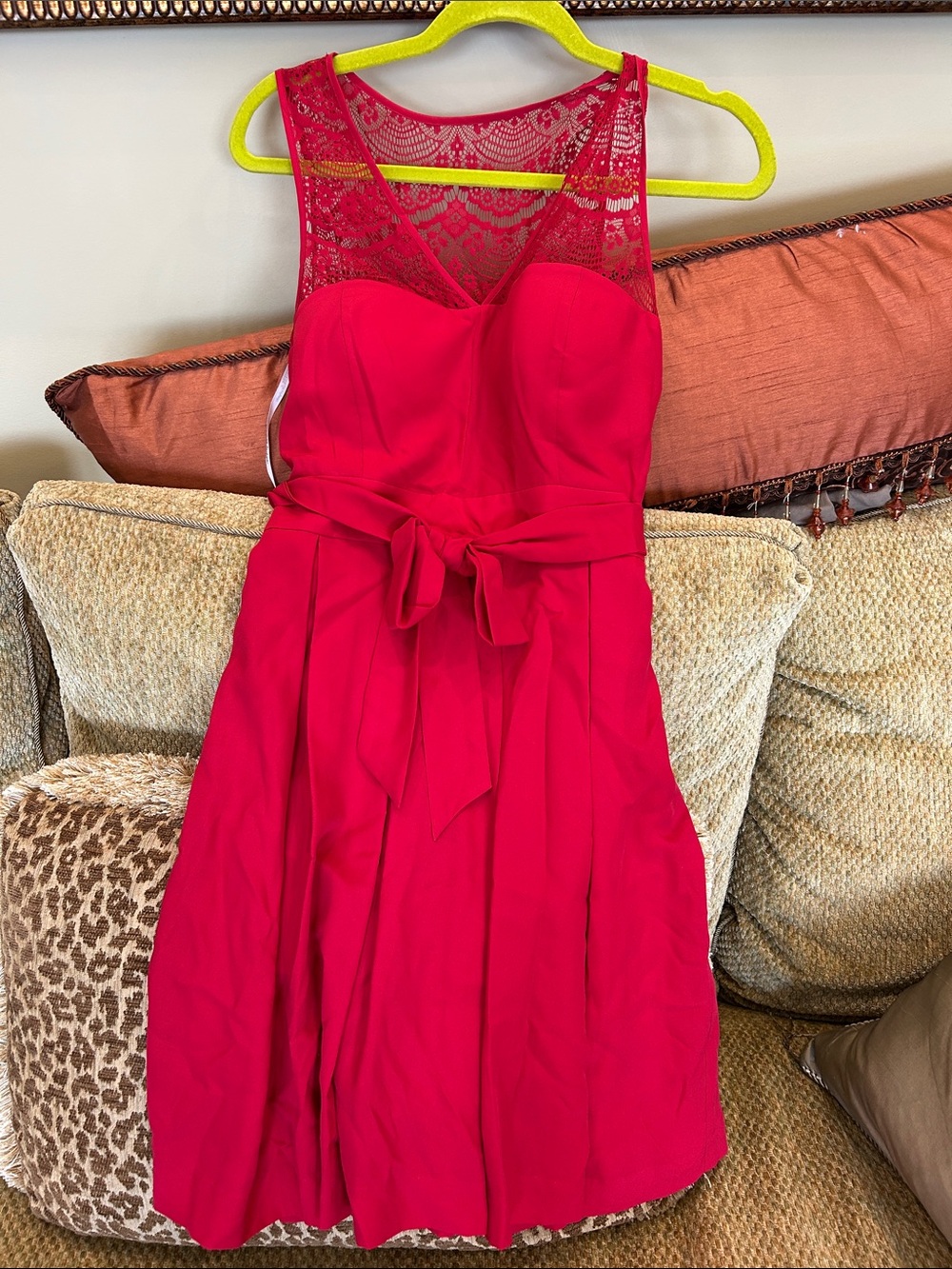 Guess Red Lace-Back Fit & Flare Dress with Waist Bow-sz 6